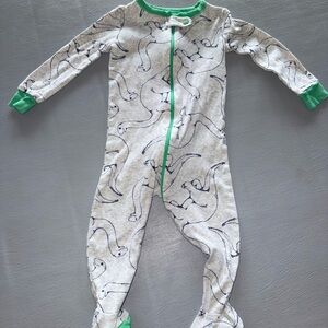 The Children's Place Gray and Green Dinosaur Footie Pajamas